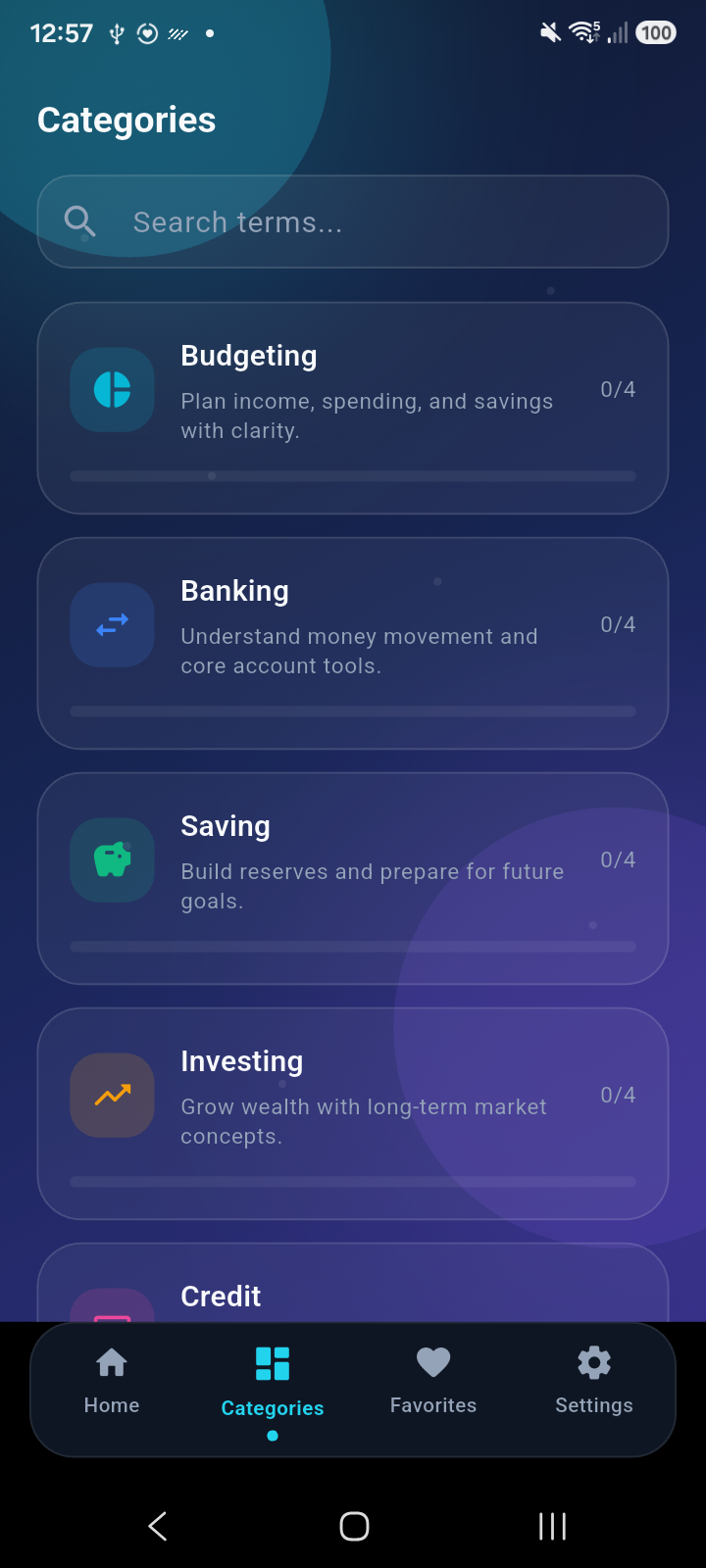 Finance Insight categories screen