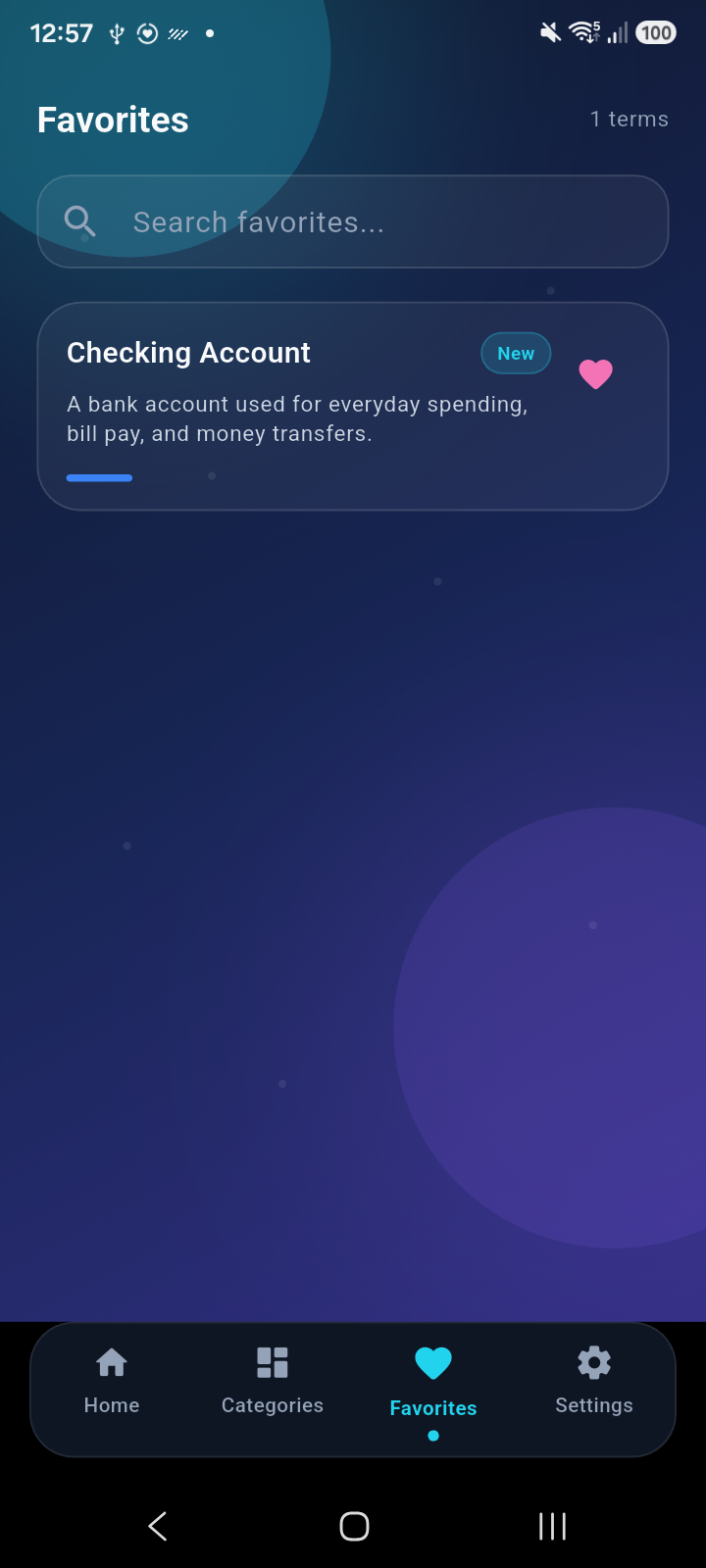 Finance Insight favorites screen