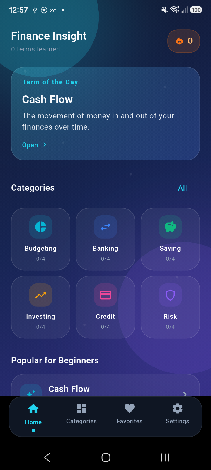 Finance Insight home screen